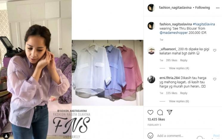 Kemeja Nagita Slavina (Instagram.com)