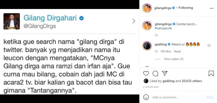 Gilang Dirga ngamuk. (Instagram/@gilangdirga)