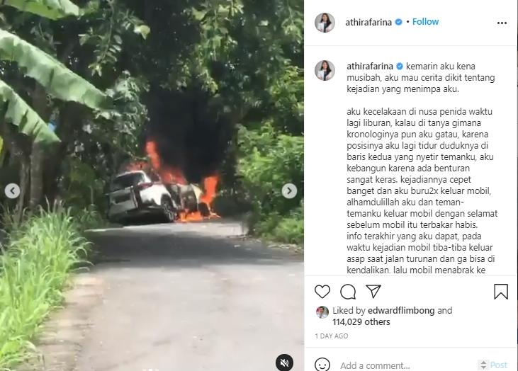 Athira Farina kecelakaan (Instagram.com)