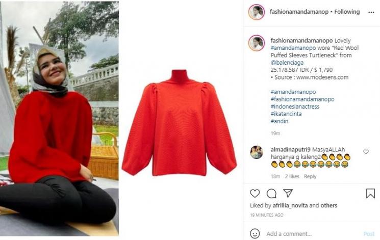 Baju mahal Amanda Manopo. (Instagram/@amandamanopo)