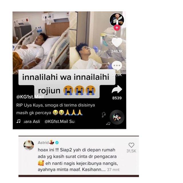 Astrid Kuya geram suaminya dikabarkan meninggal dunia. (Instagram/@igtainmenttt)