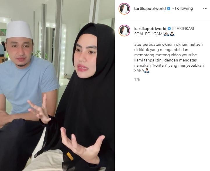 Kartika Putri klarifikasi soal konten bahas poligami yang viral di TikTok. (Instagram/@kartikaputriworld)