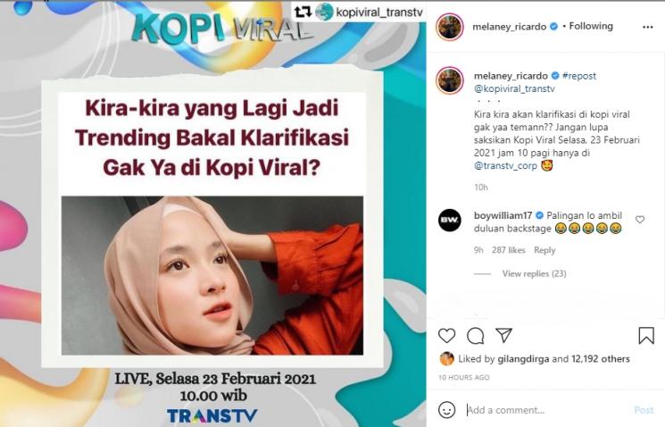 Nissa Sabyan Akan Muncul Beri Klarifikasi? (Instagram/melaney_ricardo)