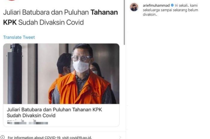 Arief Muhammad tanggapi koruptor sudah divaksin Covi19. (Instagram/@ariefmuhammad)