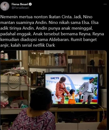 Kicauan Fiersa Besari usai nonton Ikatan Cinta. (Twitter)