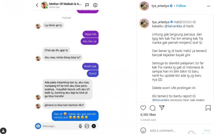 Postingan Tya Ariestya (Instagram.com)