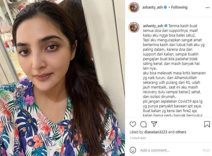 Ashanty curhat kondisi membaik. (Instagram/@ashanty_ash)