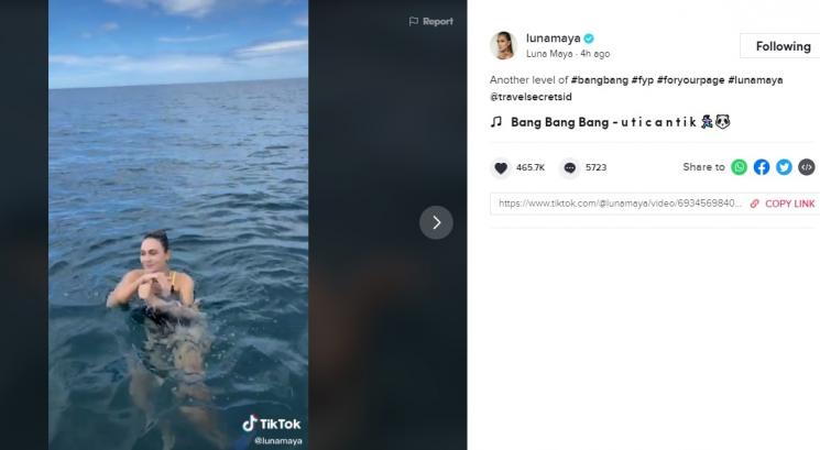 Luna Maya joget-joget di tengah laut. (TikTok/@lunamaya)