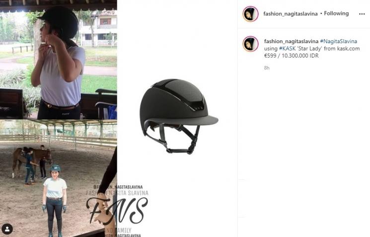 Harga helm berkuda Nagita Slavina. (Instagram/@fashion_nagitaslavina)