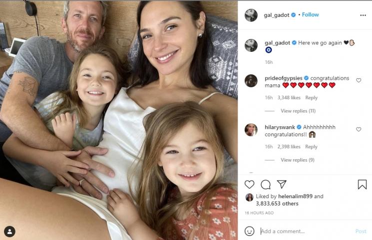 Gal Gadot hamil anak ketiga. (Instagram/gal_gadot)