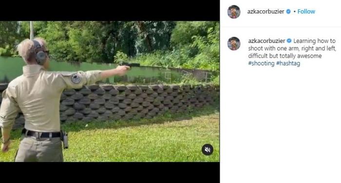 Azka Corbuzier latihan menembak. (Instagram/@azkacorbuzier)