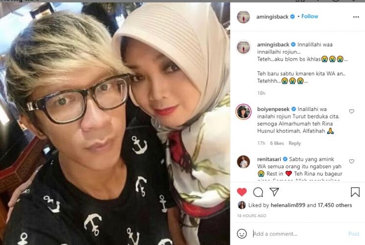 Aming menangis dengar kabar Rina Gunawan meninggal dunia. (Instagram/amingisback)
