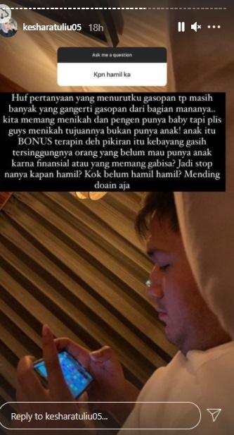 Kesha Ratuliu jawab pertanyaan kapan hamil. (Instagram/@kesharatuliu05)