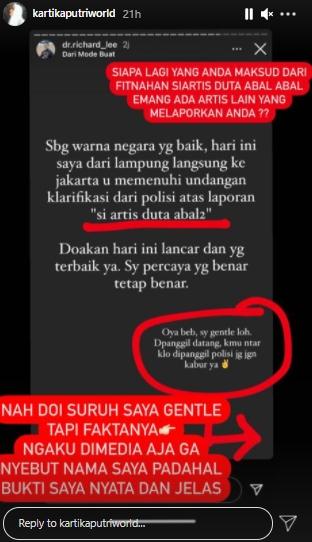 Postingan Instagram Story Kartika Putri (Instagram.com)