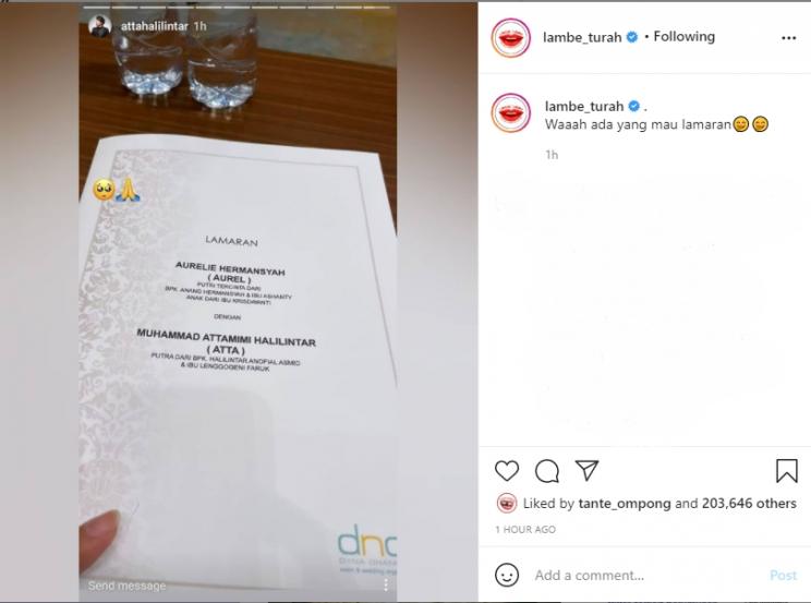 Lamaran Atta Halilintar dan Aurel Hermansyah. (Instagram/attahalilintar/lambe_turah)