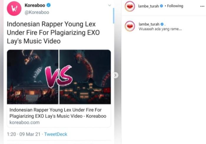 Young Lex plagiat musik video Lay EXO. (Instagram/@lambe_turah)