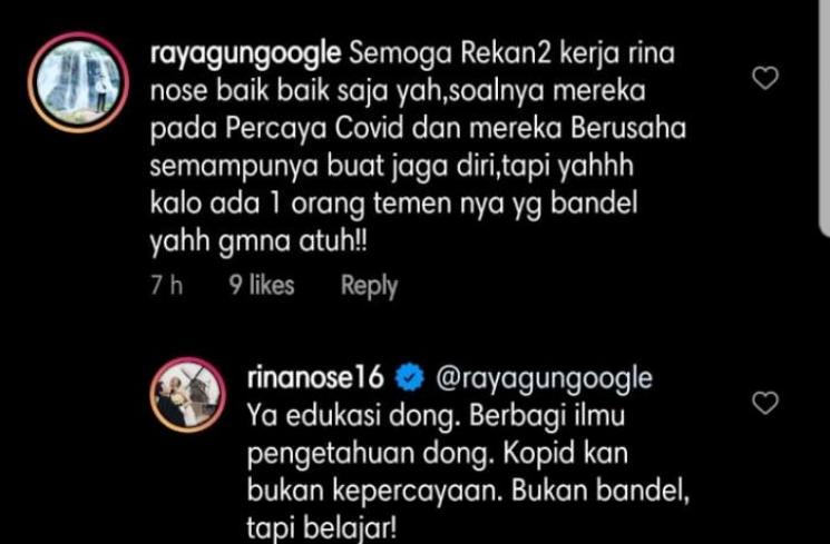 Rina Nose positif Covid19 dinyinyir. (Instagram/@rinanose16)