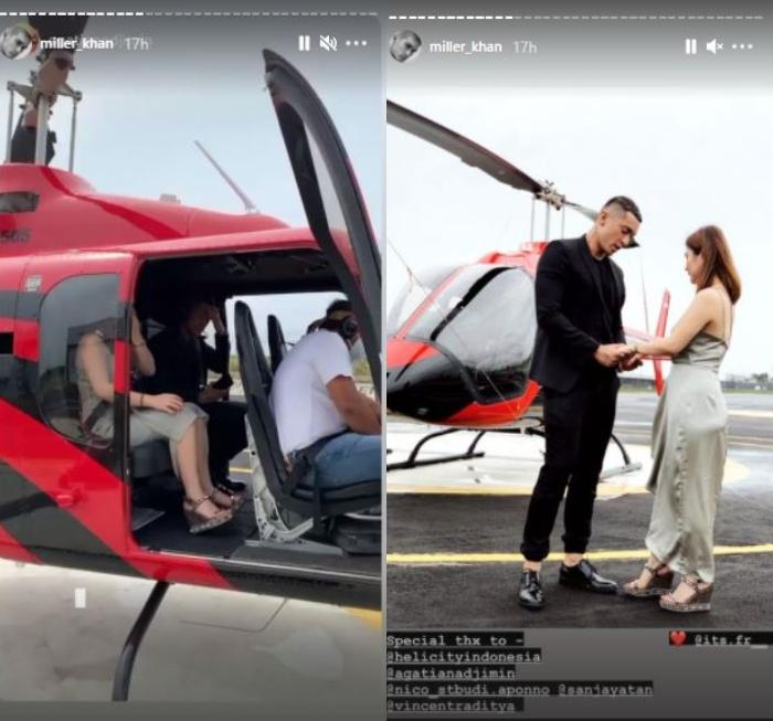 Momen Miller Khan lamar pacar di Helikopter. (Instagram/@miller_khan)