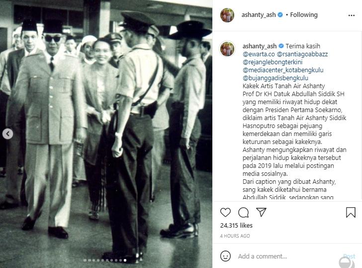 Kakek Ashanty bersama presiden pertama RI, Soekarno (Instagram.com)