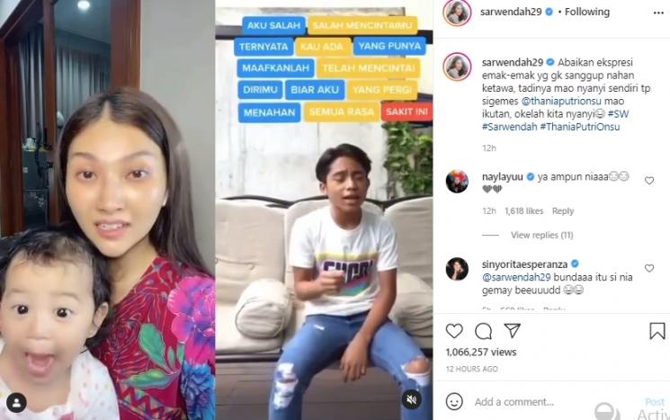 Thania saat tirukan Sarwendah dan Betrand menyanyi (Instagram.com)