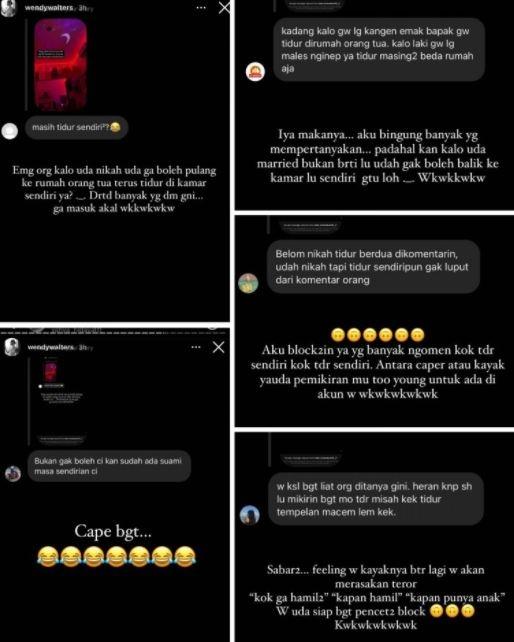 Wendy Walters beri jawaban menohok soal tidur sendiri di rumah orang tua. (Instagram/@wendywalters)