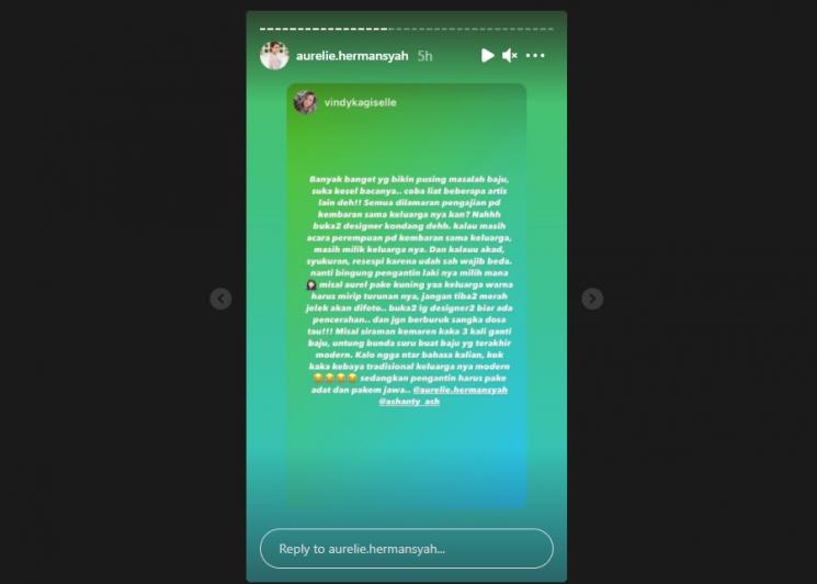 Asisten Ashanty, Vindyka Giselle, menjawab kritik netizen perihal busana pengajian Aurel Hermansyah. (Instagram/vindykagiselle)