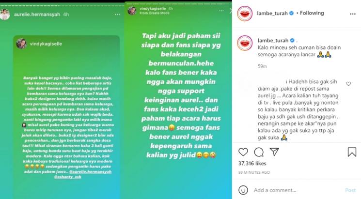 Asisten Ashanty, Vindyka Giselle, menjawab kritik netizen perihal busana pengajian Aurel Hermansyah. (Instagram/vindykagiselle)