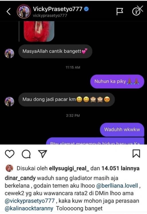 Dinar Candy bongkar VIcky Prasetyo masih godain cewek. (Instagram/@dinar_candy)