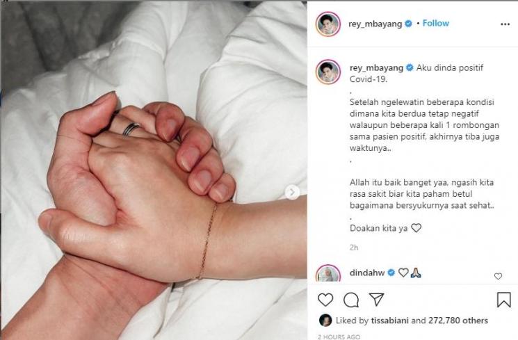 Rey Mbayang dan Dinda Hauw positif Covid-19. (Instagram/rey_mbayang)