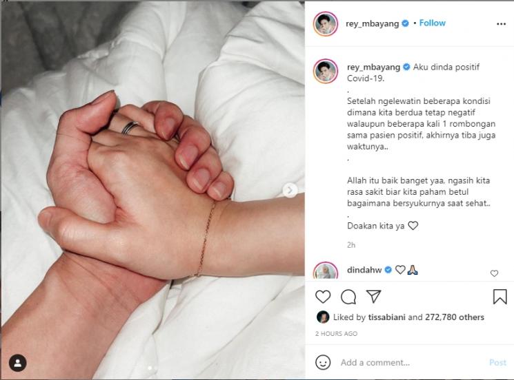 Rey Mbayang dan Dinda Hauw positif Covid-19. (Instagram/rey_mbayang)