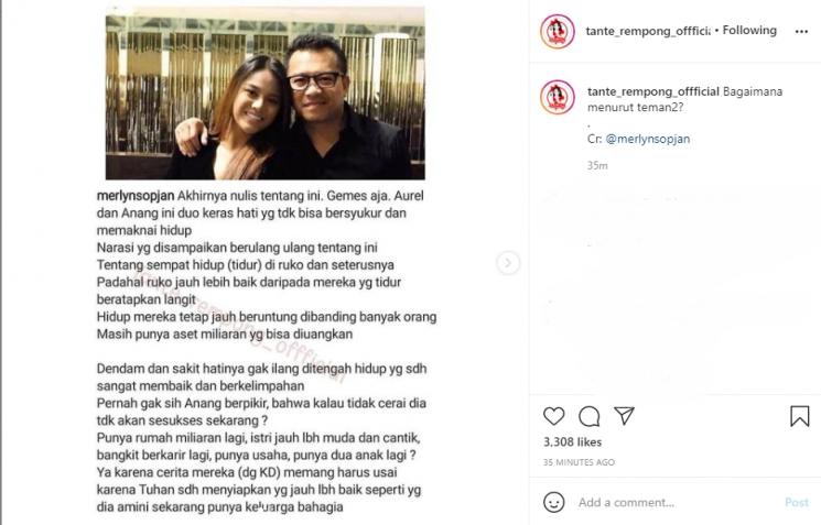 Kritik untuk Aurel Hermansyah dan Anang Hermansyah. (Instagram/tante_rempong_offficial)