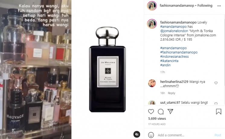 Koleksi parfum Amanda Manopo (Instagram.com/fashionamandamanopo)