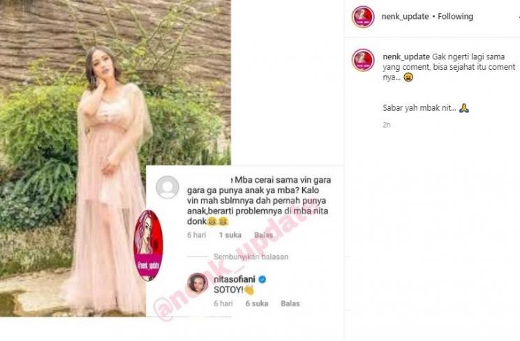 Nita Sofiani dikomentari netizen julid. (Instagram)