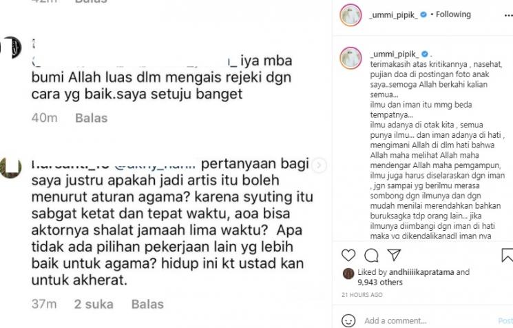 Umi Pipik dapat komentar kritik netizen. (Instagram/@_ummi_pipik_)