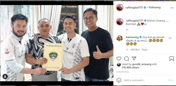Raffi Ahmad beli klub sepak bola Cilegon United. (Instagram/raffinagita1717)