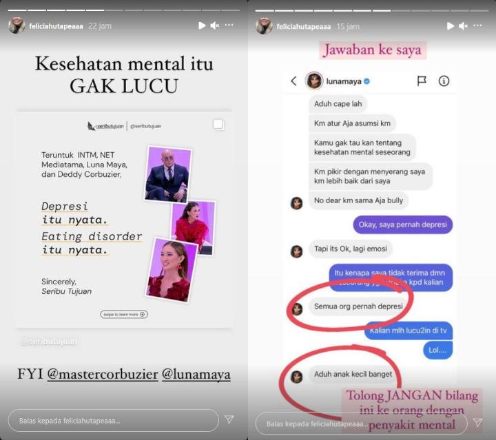 Felicia Hutapea kritik Luna Maya dan Deddy Corbuzier. (Instagram/feliciahutapeaaa)