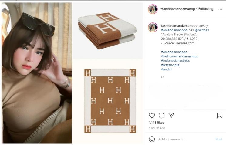 Selimut Amanda Manopo. (Instagram/fashionamandamanopo)
