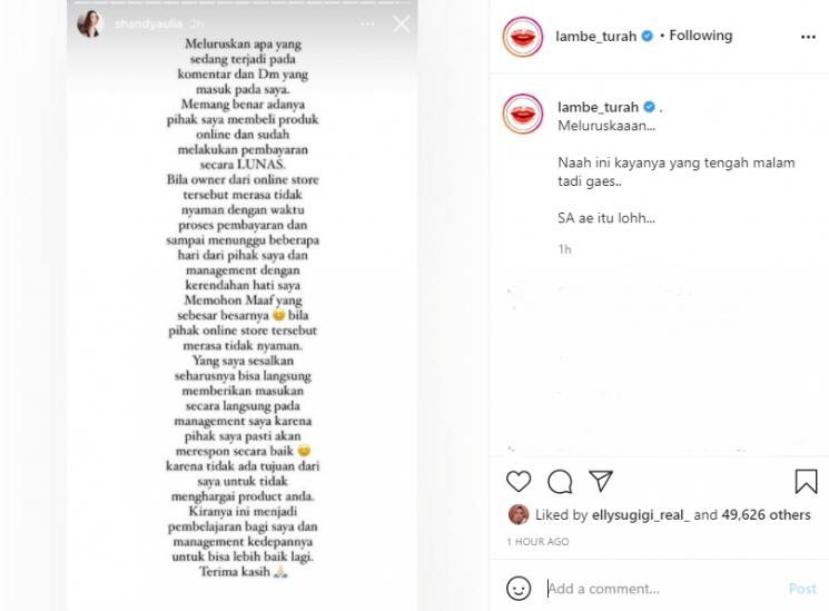 Shandy Aulia kalrifikasi soal tuduhan utang. (Instagram/shandyaulia)