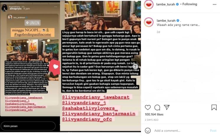Livy Andriany dituding jadi pelakor. (Instagram/almaprysc)