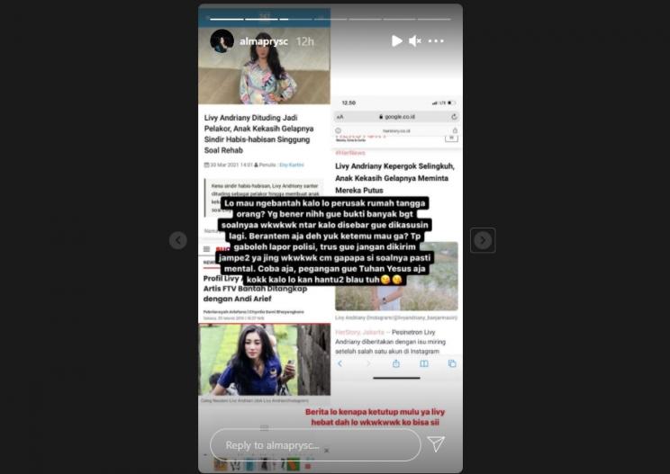 Livy Andriany dituding jadi pelakor. (Instagram/almaprysc)