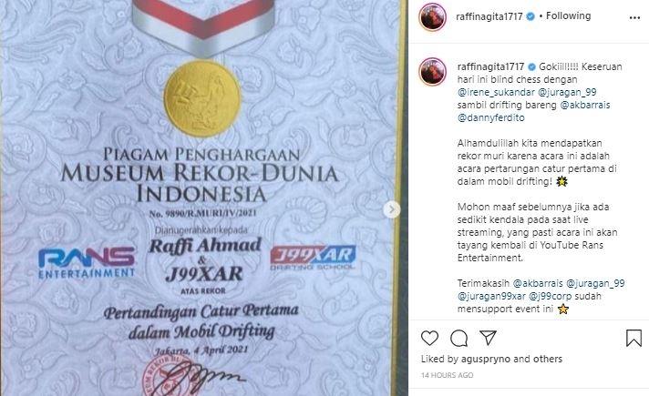 Raffi Ahmad sabet rekor MURI. (Instagram/@raffinagita1717)