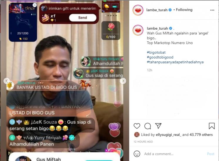 Gus Miftah dikabarkan punya akun Bigo Live. (Instagram/lambe_turah)