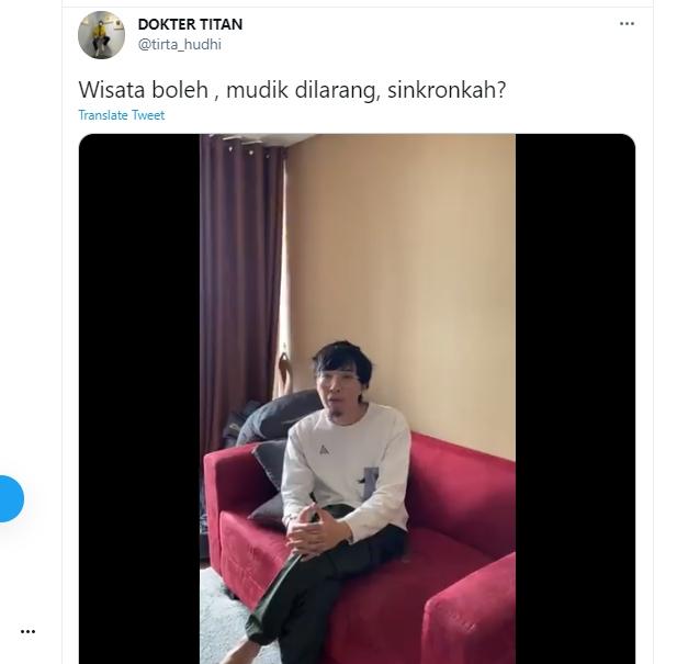 Dokter Tirta soroti Aturan Mudik dan Wisata yang tidak sinkron. (Twitter/tirta_hudhi)