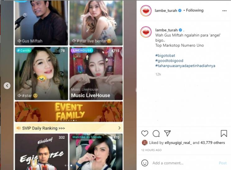Gus Miftah dikabarkan punya akun Bigo Live. (Instagram/lambe_turah)