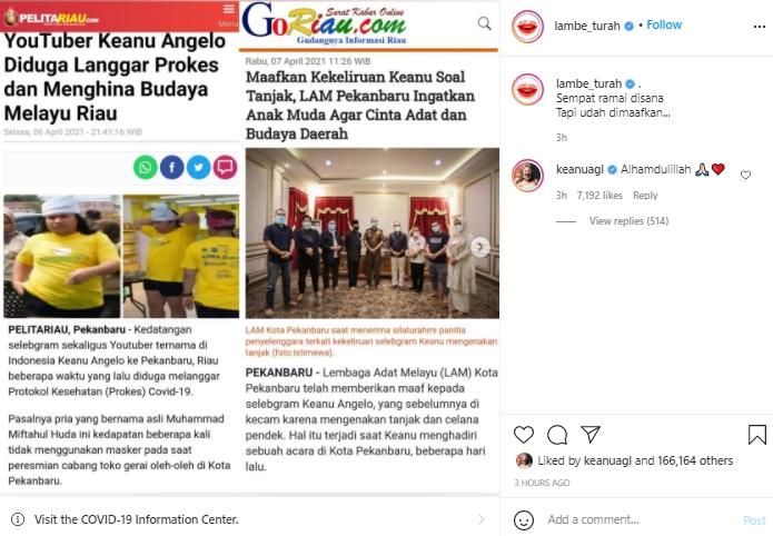 Keanu Agl disebut rendahkan budaya Melayu (Instagram.com)