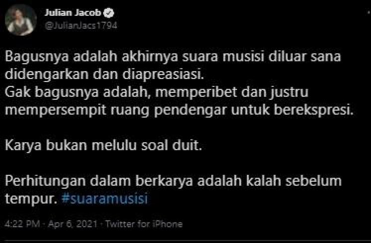 Kicauan Julian Jacob. (Twitter)