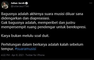 Kicauan Julian Jacob. (Twitter)