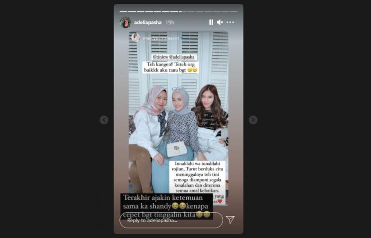 Adelia Pasha berduka, Hartini Chairudin meninggal dunia.(Instagram/adeliapasha)