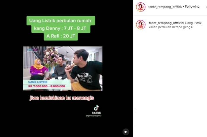 Raffi Ahmad syok dengar tagihan listrik Denny Cagur. (Instagram/@tante_rempong_offficial)