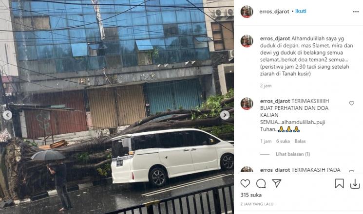 Mobil Eros Djarot tertimpa pohon (Instagram/@erros_djarot)